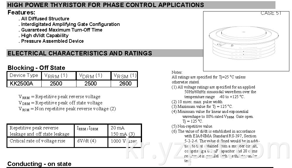 High dV/dt Disc Type thyristor Pressure Assembled Device